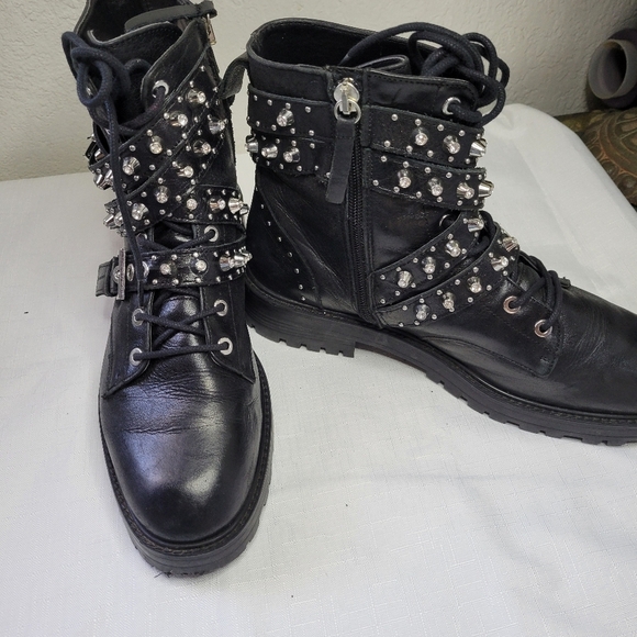 Zara Leather Black Ankle Boots with Silver Studs Size EU 40 - Picture 2 of 10
